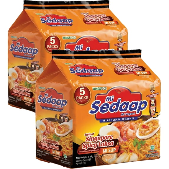 Mi Sedaap Singaporean Laksa Noodle Soup, Halal Certified, (Original, Pack of 10)