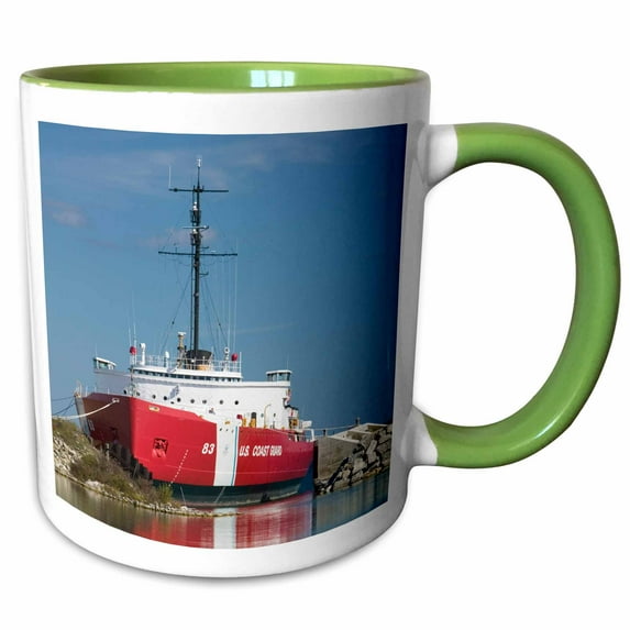 3drose, Mi, Straits of Mackinac, Coast Guard Icebreaker - Us23 Wbi0169 - Walter Bibikow, 15oz Two-tone Green Mug