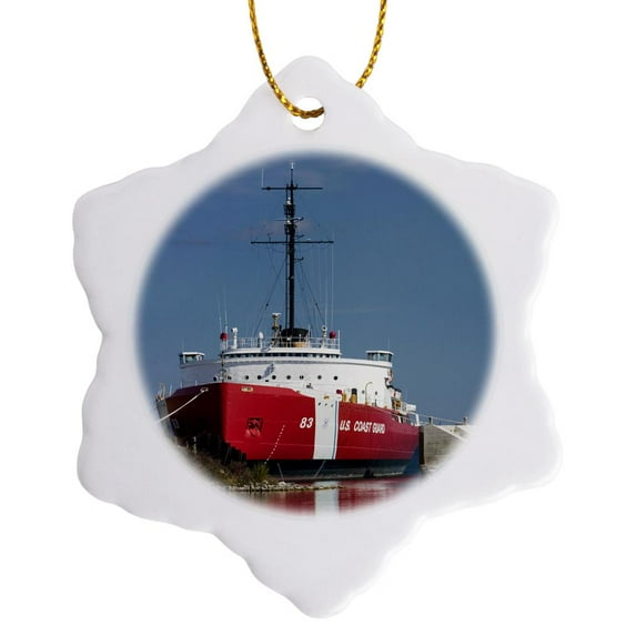 3drose, Mi, Straits of Mackinac, Coast Guard Icebreaker - Us23 Wbi0169 - Walter Bibikow, 3 inch Snowflake Porcelain Ornament