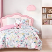 Regency Heights Full/Queen Size Comforter Sets, 4-Piece Kids Bedding Set for Girls, Butterfly Floral Comforter Bed Set, White/Pink