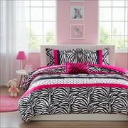 Mi Zone Full/Queen Pink Zebra Print Kids Comforter Set 4 Piece Polka Dot Girl Dorm Bedding Sets with Decor Pillow