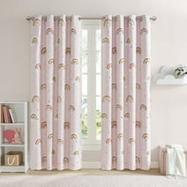 Mi Zone Kids Rainbow with Metallic Novelty Printed Total Blackout Curtain Grommet Top Window Panel in Pink, 50"W x 63"L