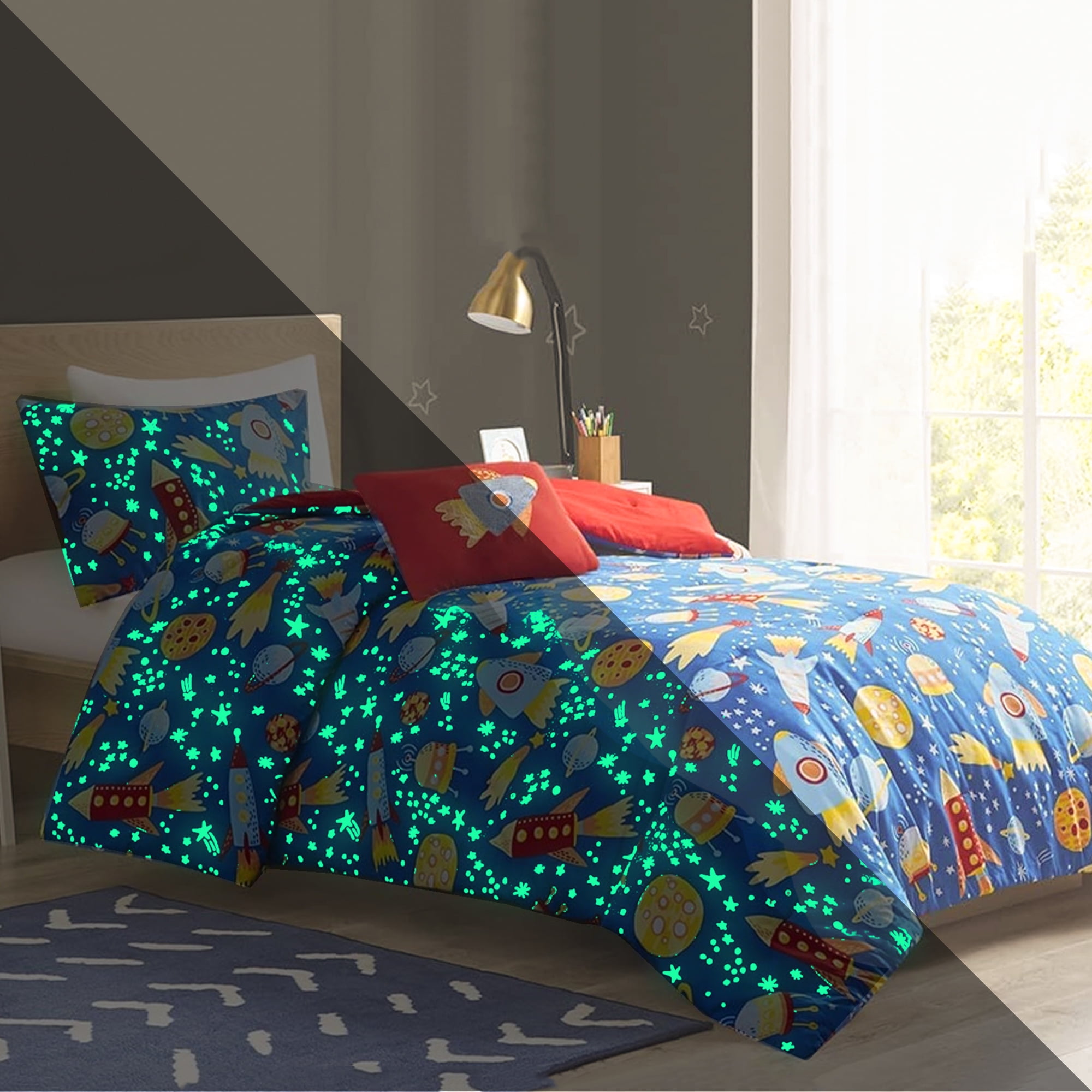 Mi Zone Kids Rocket Ship Down Alternative 4Piece Microfiber Blue Glow