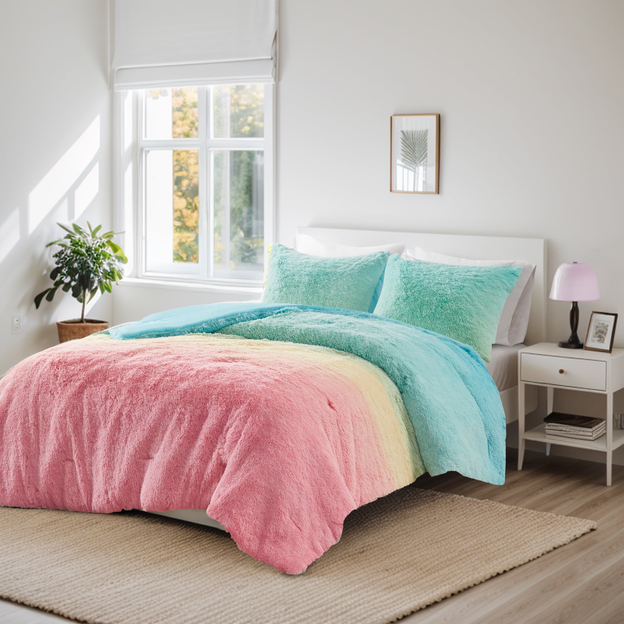 Pastel Ombre Shaggy Faux Fur Comforter Set
