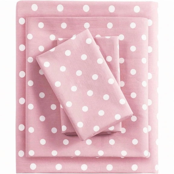 Mi Zone Pink Full Size Sheet Sets Polka Dot Sheets for Girls 100 Cotton Percale Soft Sheet Set Flat Sheet Fitted Sheet Pillowcase Breathable All Season Bed Set Fits up to 14 Mattr