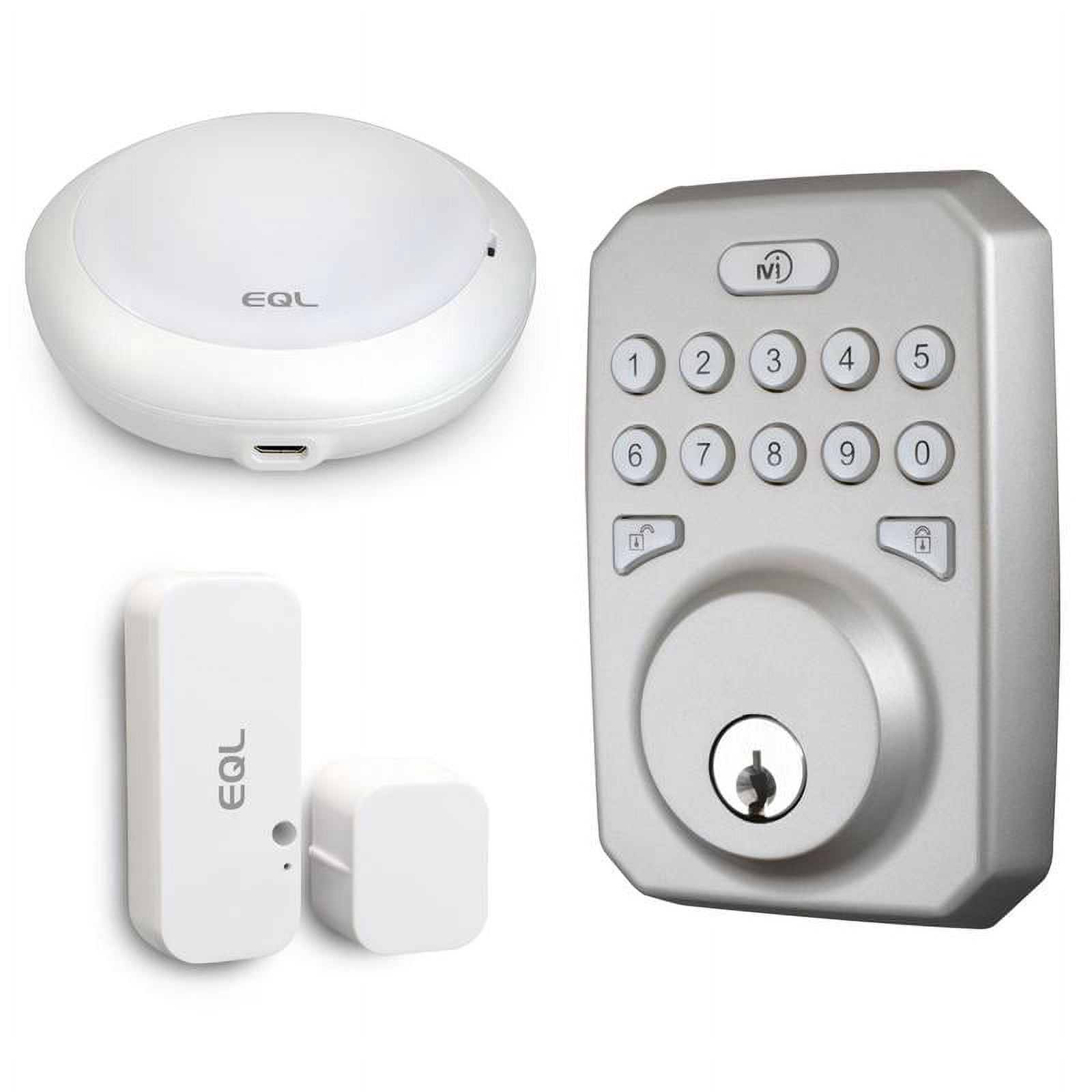 MiEQ Smart HUB, Deadbolt Lock, & Door Sensor Combo, Brushed Nickel Finish (Mieq-BNSNHB)
