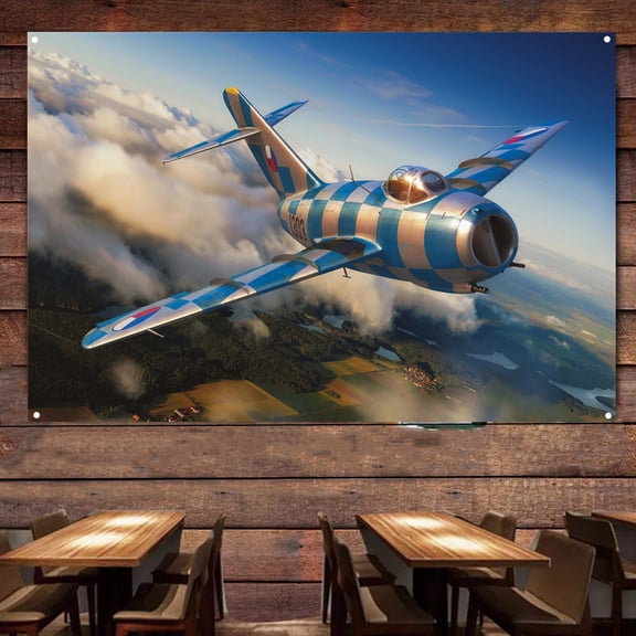 MiG-15 Fighter Banner Wall Flag - Air Force Attack Aircraft Canvas Print - Military Aviation Wall Art Decor - Ideal Gift For Army Fans 38" x 57"