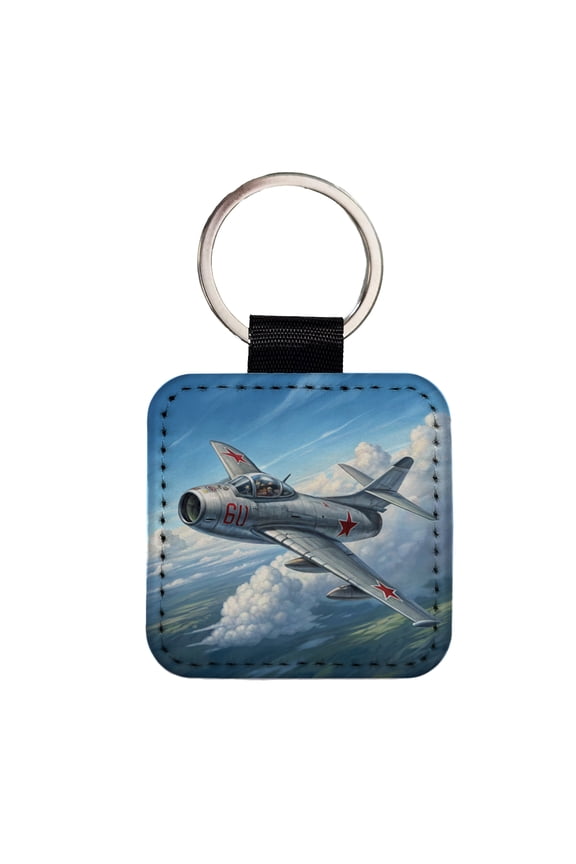 MiG-15 Russian Fighter Jet Plane Faux Leather Square Keychain