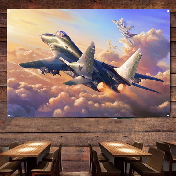 MiG-29 Fulcrum-A Fighter Bomber Poster Wall Flag - Air Force Attack Aircraft Canvas Print Painting - Military Aviation Wall Art Decor Banner - Best Gift For Army Fans 38" x 57"