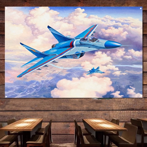 MiG-29S Fulcrum Fighter Banner Flip Chart - Military Aviation Poster Wall Hanging Flag For Wall Decor - Attack Aircraft Canvas Print Art Work - Fighter Jet Wall Art Decor 38" x 57"