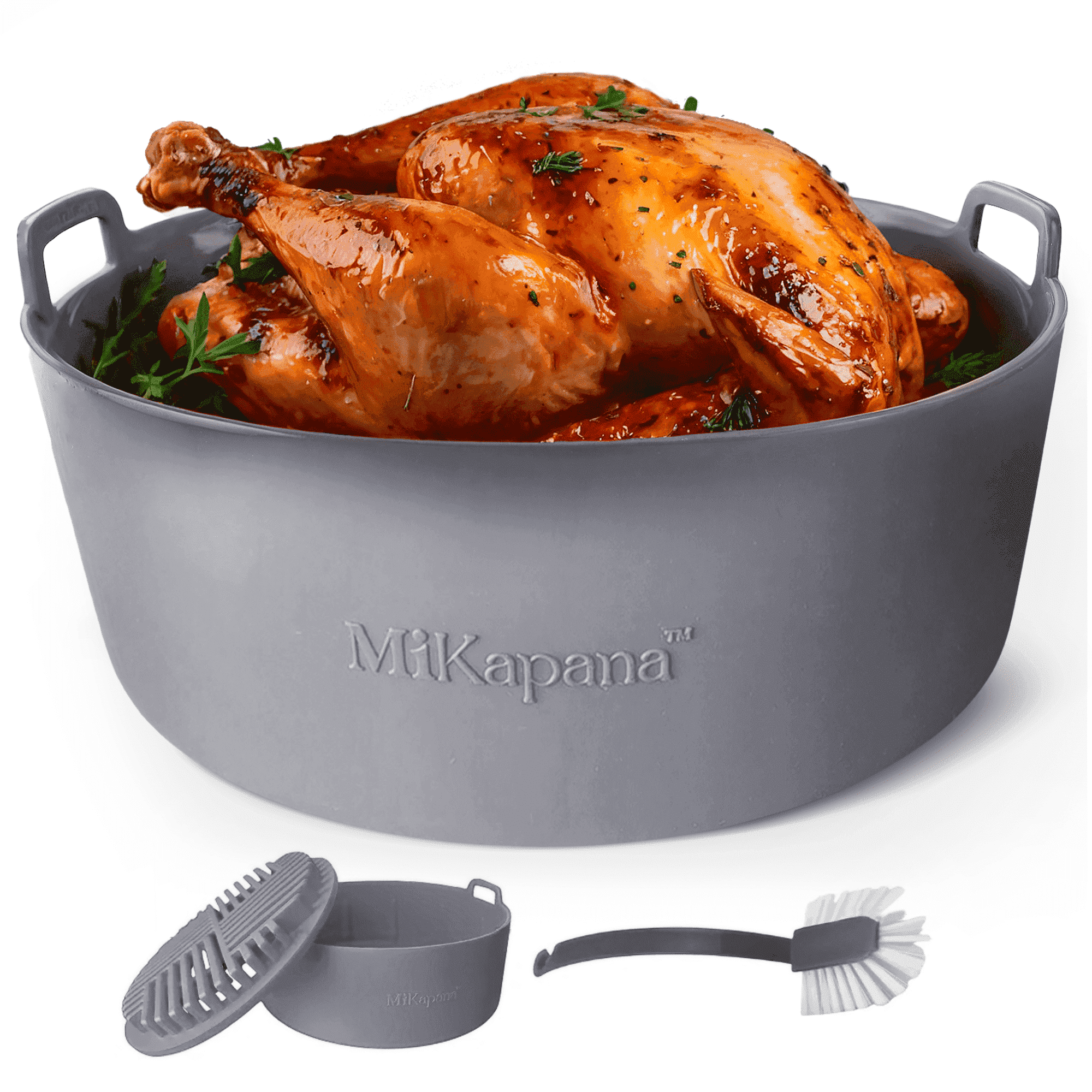 MiKapana Air Fryer Silicone Liners – 7.5" Round Large Silicone Trays for Air Fryer, Reusable Basket, Grey , 3-5 Qt