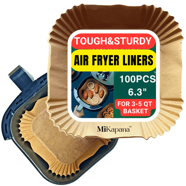 MiKapana Air Fryer Liners Disposable Parchment Paper, 6.3" x 6.3" Square, 100 Count
