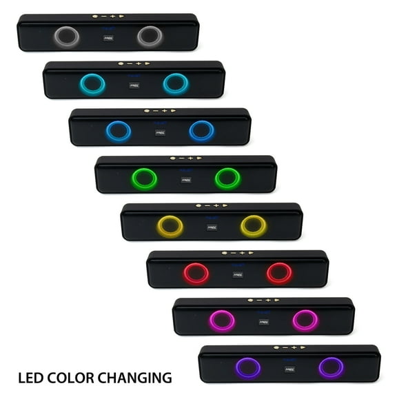 MiLife, Portable Bluetooth Sound Bar Speaker, with Multi Color LED Lights, FM Radio, Black