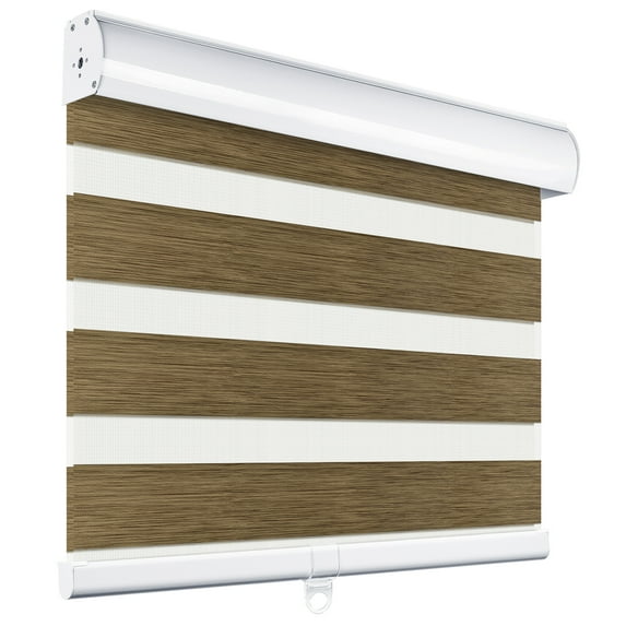 MiLin Cordless Blackout Zebra Blinds, Light Control Shading Privacy Dual Layer Roller Window Shades and Blinds, Day and Night Blinds Fast Delivery Custom (Blackout Brown, 34" W X 60" H)