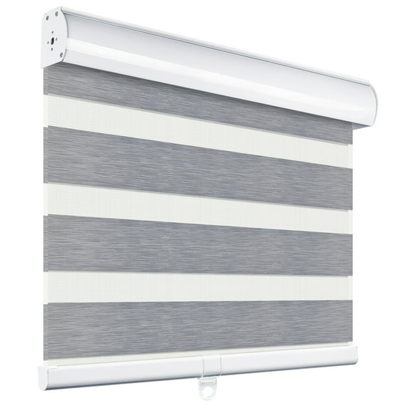 MiLin Cordless Blackout Zebra Blinds, Light Control Shading Privacy Dual Layer Roller Window Shades and Blinds, Day and Night Blinds Fast Delivery Custom (Blackout Grey, 20" W X 72" H)