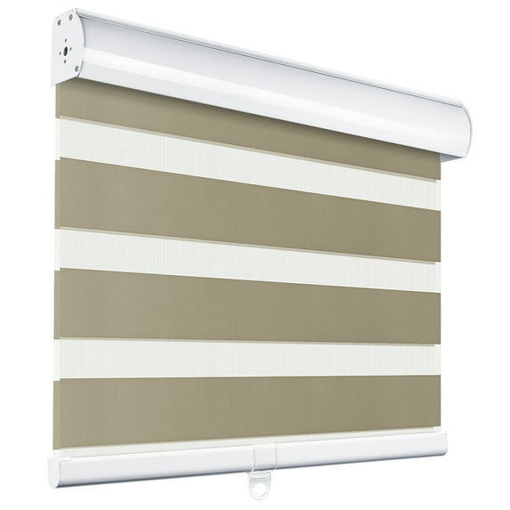 MiLin Cordless Blackout Zebra Blinds, Light Control Shading Privacy Dual Layer Roller Window Shades and Blinds, Day and Night Blinds Fast Delivery Custom (Blackout Khaki, 60" W X 48" H)