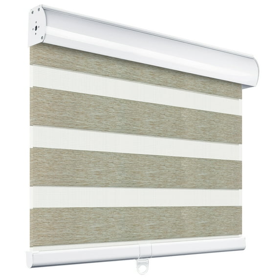 MiLin Cordless Blackout Zebra Blinds, Light Control Shading Privacy Dual Layer Roller Window Shades and Blinds, Day and Night Blinds Fast Delivery Custom (Blackout Linen, 64" W X 60" H)