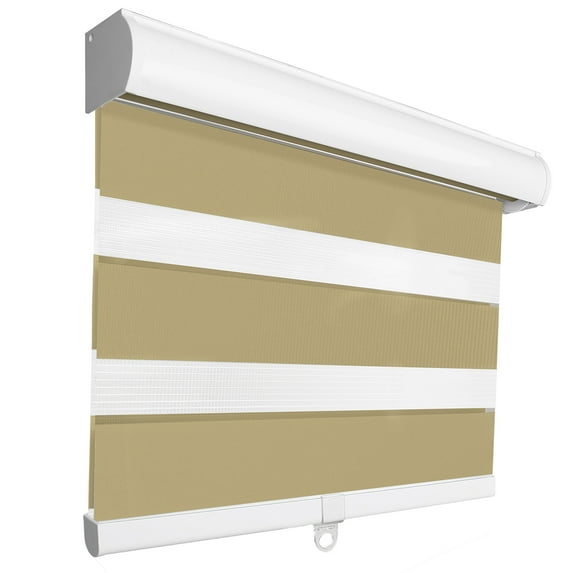 MiLin Cordless Blackout Zebra Blinds, Light Control Shading Privacy Dual Layer Roller Window Shades and Blinds, Fast Delivery Custom Cut to Size 12-70 Width Inch (Blackout Khaki, 40" W X 48" H)