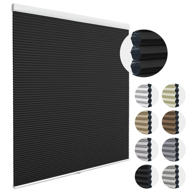MiLin Cordless Cellular Shades Cellular Blinds for Windows Light Filtering Honeycomb Design Blinds and Shades Noise Reduction Shades for Home Offices (Light Filtering Black, 29" W X 60" H)