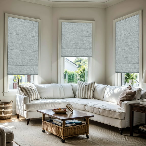 MiLin Cordless Roman Shades Blackout Roman Window Shades, Fabric Roman Blinds Custom Size Privacy Window Treatments Insulated for Home (Blackout Light Reef Grey, 21" W X 48" H)