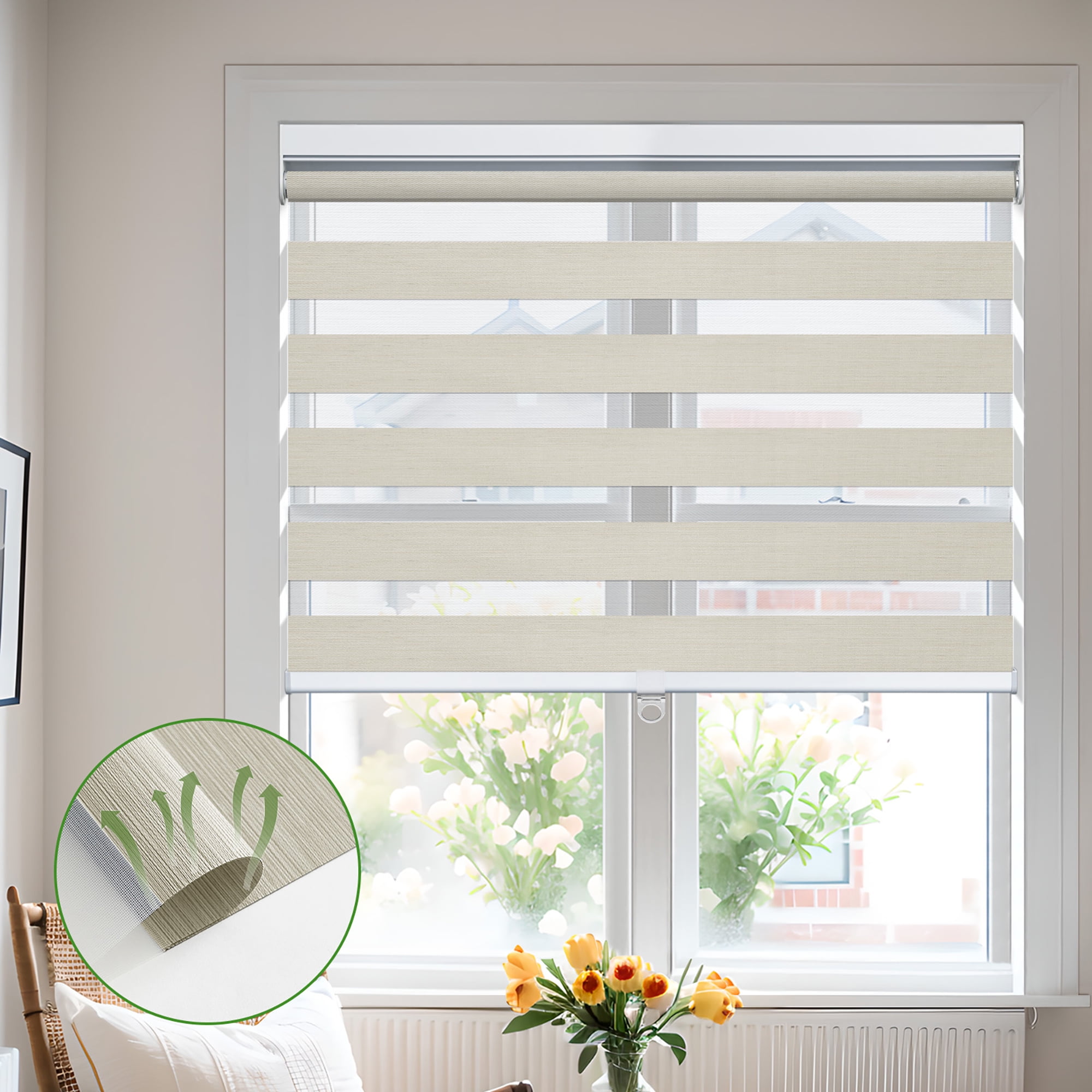 MiLin Cordless Zebra Blinds Blackout Zebra Windows Shades Dual Layer
