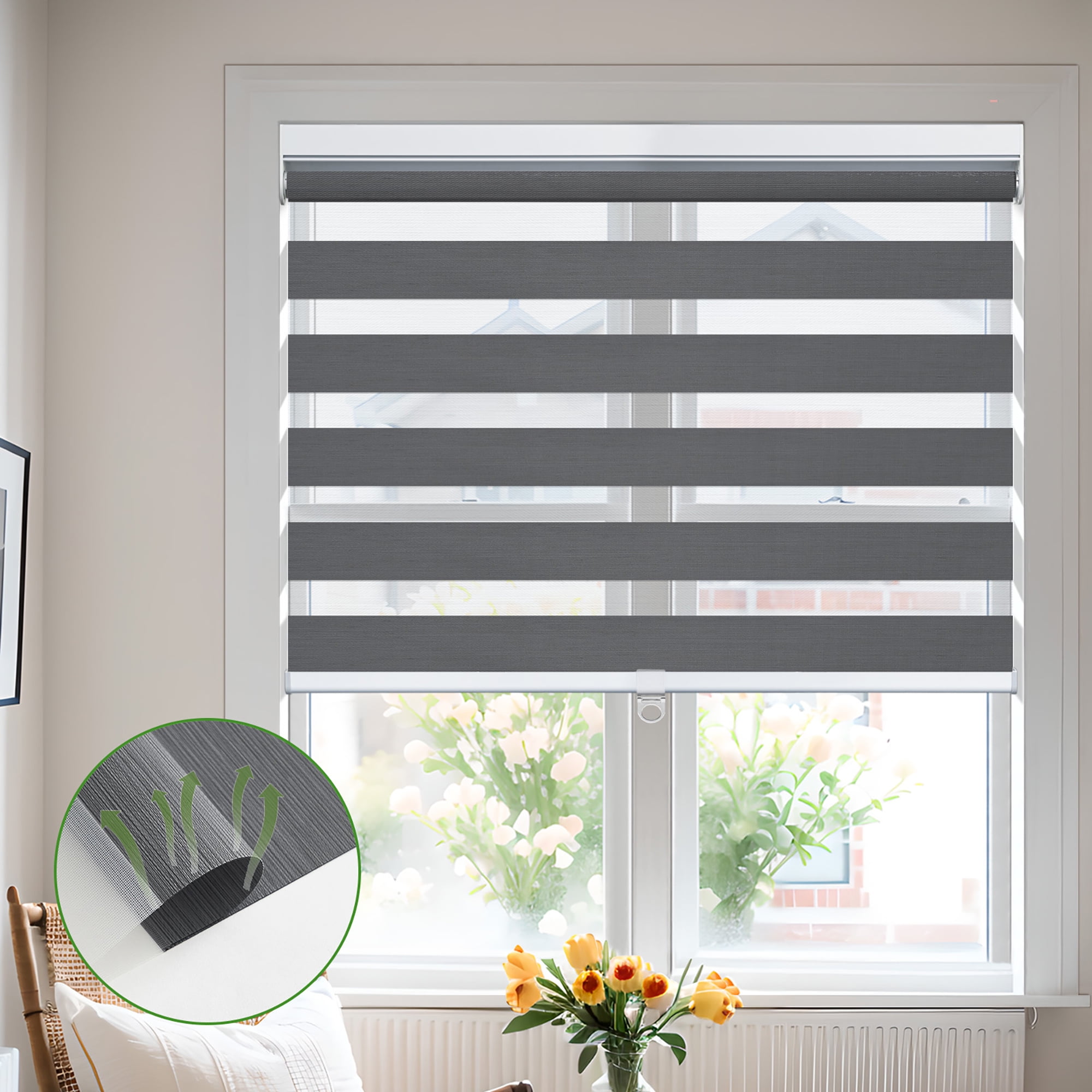 MiLin Cordless Zebra Blinds Blackout Zebra Windows Shades Dual Layer FreeStop Roller Shades