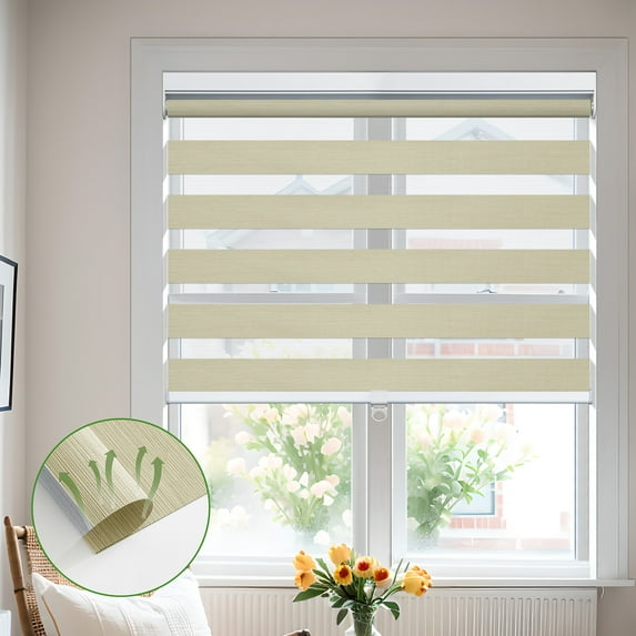 MiLin Cordless Zebra Blinds Blackout Zebra Windows Shades Dual Layer Free-Stop Roller Shades Privacy Reduce Noise Zebra Shades for Indoor Windows (90% Blackout Camel, 31 1/2" W X 48" H)