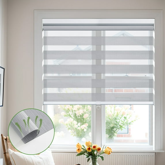 MiLin Cordless Zebra Blinds Blackout Zebra Windows Shades Dual Layer Free-Stop Roller Shades Privacy Reduce Noise Zebra Shades for Indoor Windows (90% Blackout Silver Grey, 23 1/2" W X 72" H)
