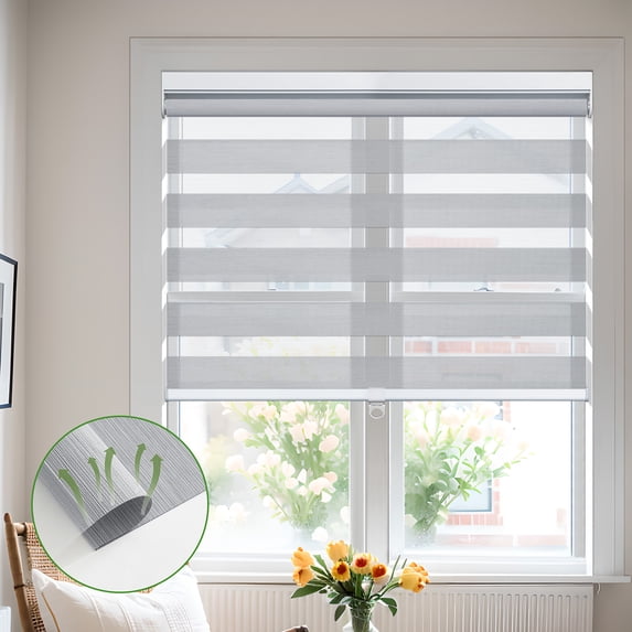 MiLin Cordless Zebra Blinds Blackout Zebra Windows Shades Dual Layer Free-Stop Roller Shades Privacy Reduce Noise Zebra Shades for Indoor Windows (90% Blackout Silver Grey, 55" W X 60" H)