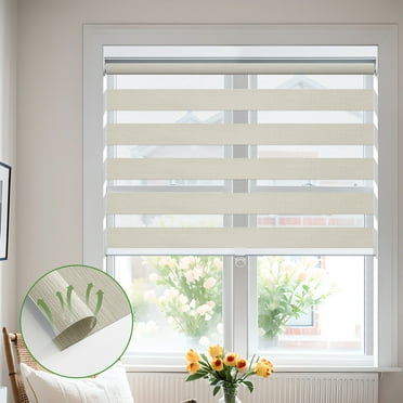 MiLin Cordless Zebra Blinds Blackout Zebra Windows Shades Dual Layer Free-Stop Roller Shades Privacy Reduce Noise Zebra Shades for Indoor Windows (90% Blackout Apricot, 25 1/2" W X 48" H)