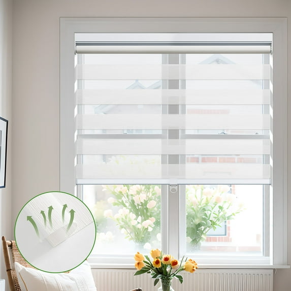MiLin Cordless Zebra Blinds Light Filtering Zebra Windows Shades Dual Layer Free-Stop Roller Shades Privacy Reduce Noise Zebra Shades for Indoor Windows (Light Filtering Cream, 26 1/2" W X 72" H)