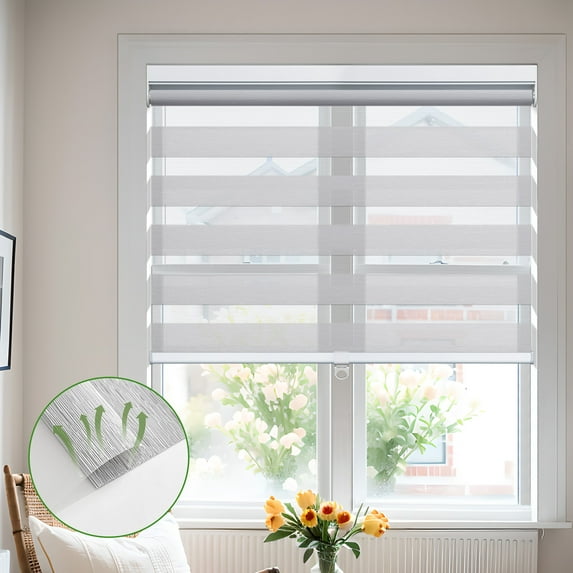 MiLin Cordless Zebra Blinds Light Filtering Zebra Windows Shades Dual Layer Free-Stop Roller Shades Privacy Reduce Noise Zebra Shades for Windows (Light Filtering Light Grey, 25 1/2" W X 72" H)