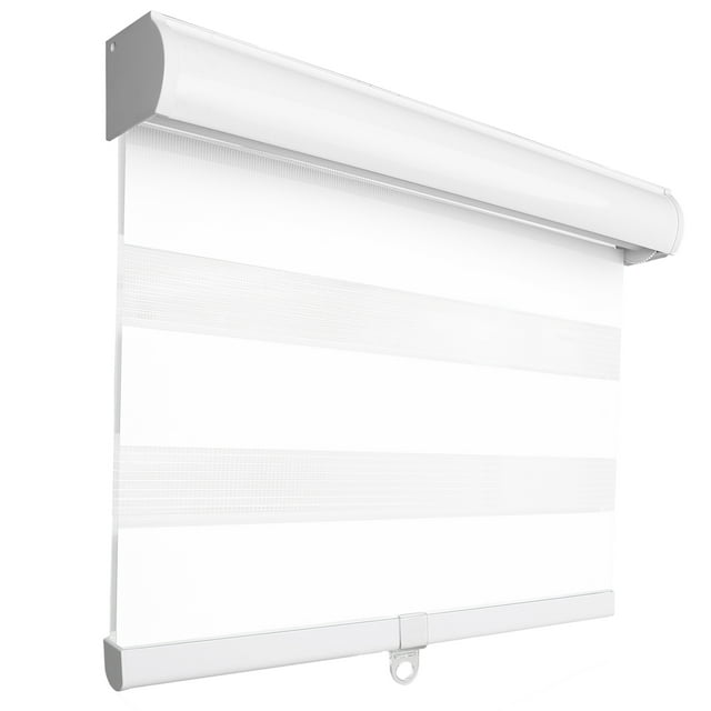 MiLin Cordless Zebra Blinds Window Shades, Light Control for Day and Night Dual Layer Roller Window Shades, Custom Cut to Size 12-70 Width Inch (Light Filtering White, 25" W X 48" H)