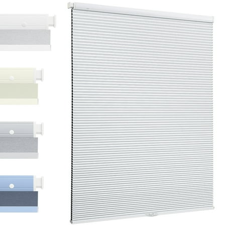 MiLin No Drill Cellular Shades - Cordless Cellular Blinds No Tools for Indoor Windows Bottom Up Blinds Tension Shades Easy to Install for Home Office (Blackout White, 16" W X 40" H)