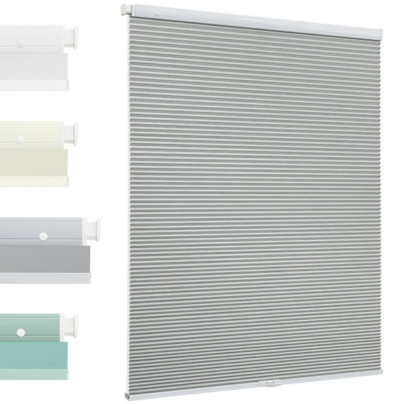 MiLin No Drill Cellular Shades - Cordless Cellular Blinds No Tools for Indoor Windows Bottom Up Blinds Tension Shades Easy to Install for Home Office (Light Filtering, Grey, 17 1/2" W X 55" H)