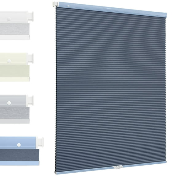 MiLin No Drill Cellular Shades - Cordless Cellular Blinds No Tools for Indoor Windows Bottom Up Blinds Tension Shades Easy to Install for Home Office (Blackout, Blue, 28 3/4" W X 55" H)