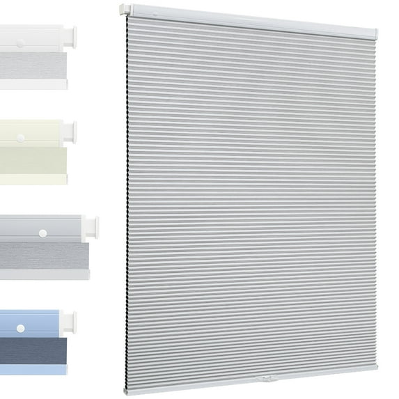 MiLin No Drill Cellular Shades - Cordless Cellular Blinds No Tools for Indoor Windows Bottom Up Blinds Tension Shades Easy to Install for Home Office (Blackout, Grey, 46 1/2" W X 40" H)