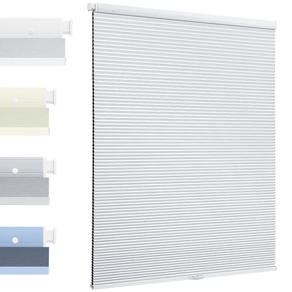 MiLin No Drill Cellular Shades - Cordless Cellular Blinds No Tools for Indoor Windows Bottom Up Blinds Tension Shades Easy to Install for Home Office (Blackout White, 23" W X 40" H)
