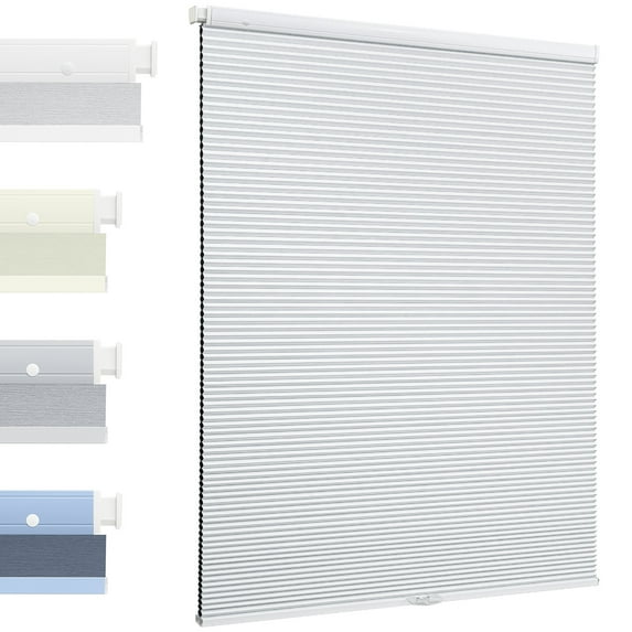 MiLin No Drill Cellular Shades - Cordless Cellular Blinds No Tools for Indoor Windows Bottom Up Blinds Tension Shades Easy to Install for Home Office (Blackout White, 30" W X 70" H)
