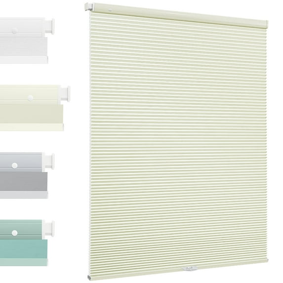 MiLin No Drill Cellular Shades - Cordless Cellular Blinds No Tools for Indoor Windows Bottom Up Blinds Tension Shades Easy to Install for Home Office (Light Filtering, Creamy, 37 1/4" W X 55" H)