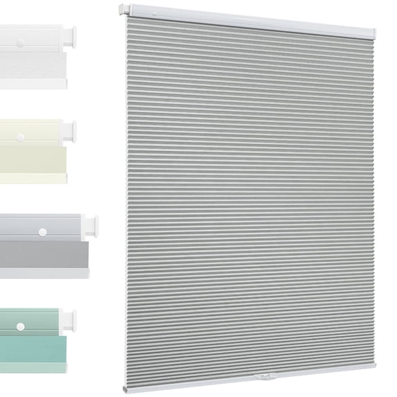 MiLin No Drill Cellular Shades - Cordless Cellular Blinds No Tools for Indoor Windows Bottom Up Blinds Tension Shades Easy to Install for Home Office (Light Filtering, Grey, 43" W X 40" H)