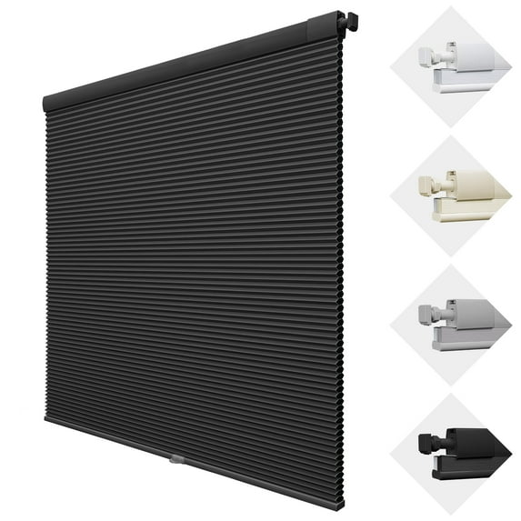 MiLin No Drill Cordless Cellular Shades Color-Matched No Tools Cellular Shades Honeycomb Design Blinds Shades for Window Room Office (Blackout Black, 18 1/2" W X 60" H)