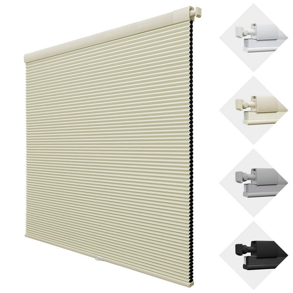 MiLin No Drill Cordless Cellular Shades Color-Matched No Tools Cellular Shades Honeycomb Design Blinds Shades for Window Room Office (Blackout Creamy, 34 1/4" W X 48" H)