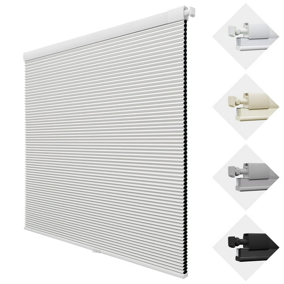 MiLin No Drill Cordless Cellular Shades Color-Matched No Tools Cellular Shades Honeycomb Design Blinds Shades for Window Room Office (Blackout White, 32 1/4" W X 60" H)
