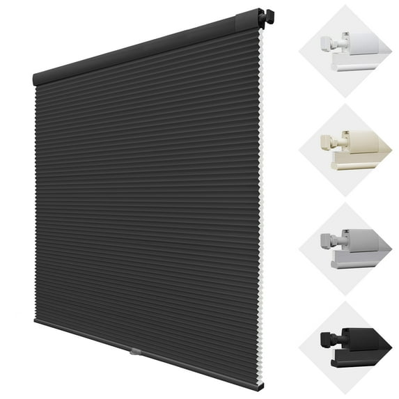 MiLin No Drill Cordless Cellular Shades Color-Matched No Tools Cellular Shades Honeycomb Design Blinds Shades for Window Room Office (Light Filtering Black, 17 3/4" W X 48" H)