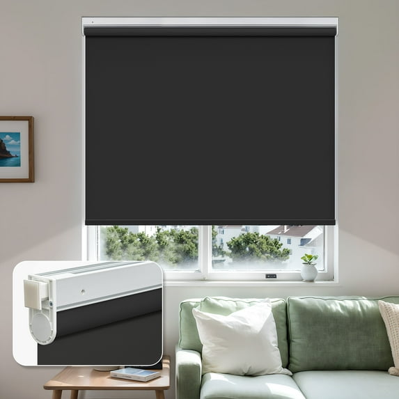 MiLin No Tools No Drill Cordless Roller Shades Roller Windows Shades Thermal Insulated Reduce Noise Privacy Window Roller Blinds for Home and Office (Blackout, Black, 43"W X 72"H)