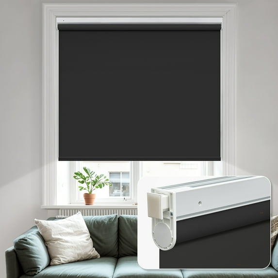 MiLin No Tools No Drill Cordless Roller Shades Roller Windows Shades Thermal Insulated Reduce Noise Privacy Window Roller Blinds for Indoor Windows (Blackout Black, 55" W X 72" H)