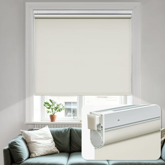 MiLin No Tools No Drill Cordless Roller Shades Roller Windows Shades Thermal Insulated Reduce Noise Privacy Window Roller Blinds for Indoor Windows (Blakcout, Beige, 37 1/2"W X 48"H)