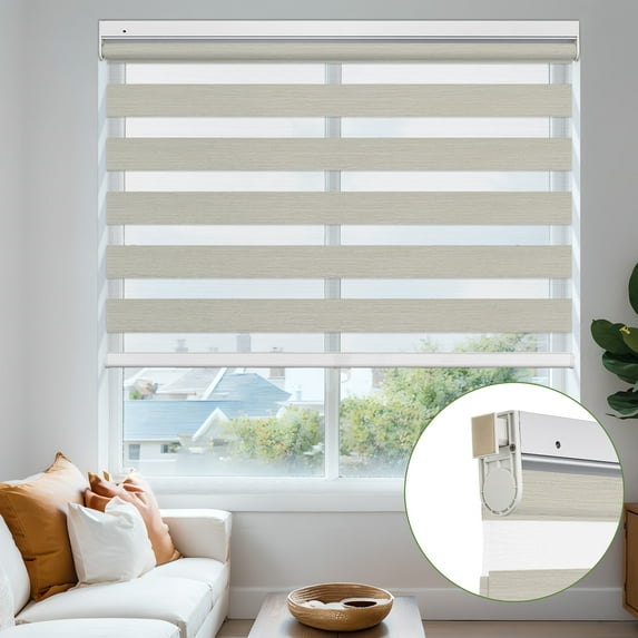 MiLin No Tools No Drill Cordless Zebra Blinds Blackout Zebra Windows Shades Dual Layer Roller Shades Thermal Insulated Reduce Noise Zebra Shades for Windows (Blackout Apricot, 18 1/2"W X 72"H)