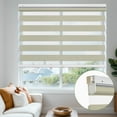 thumbnail image 1 of MiLin No Tools No Drill Cordless Zebra Blinds Blackout Zebra Windows Shades Dual Layer Roller Shades Thermal Insulated Reduce Noise Zebra Shades for Windows (Blackout Camel, 39"W X 72"H), 1 of 6